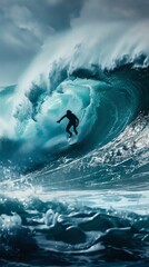 A surfer riding a barrel wave with incredible speed and agility