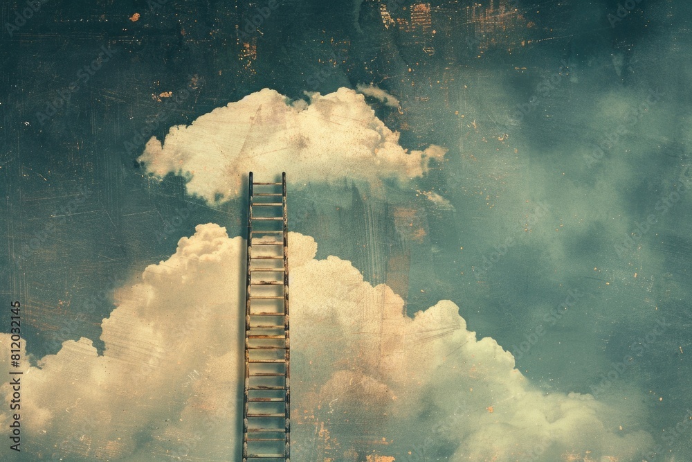 Poster A ladder extending into the sky, suitable for business or success concepts