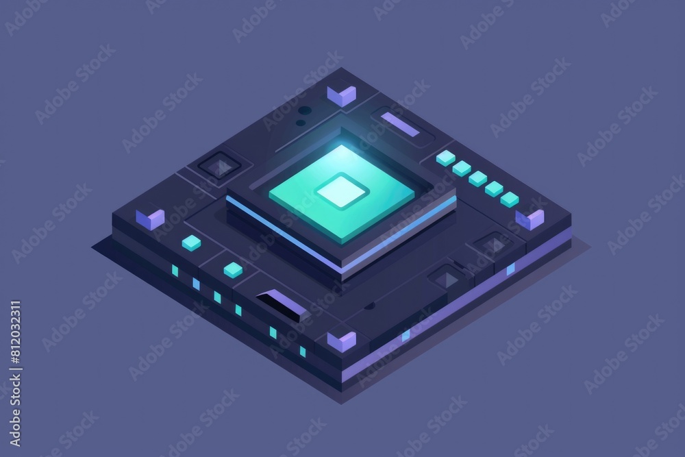 Poster Computer processor with a green light on top, suitable for technology concepts