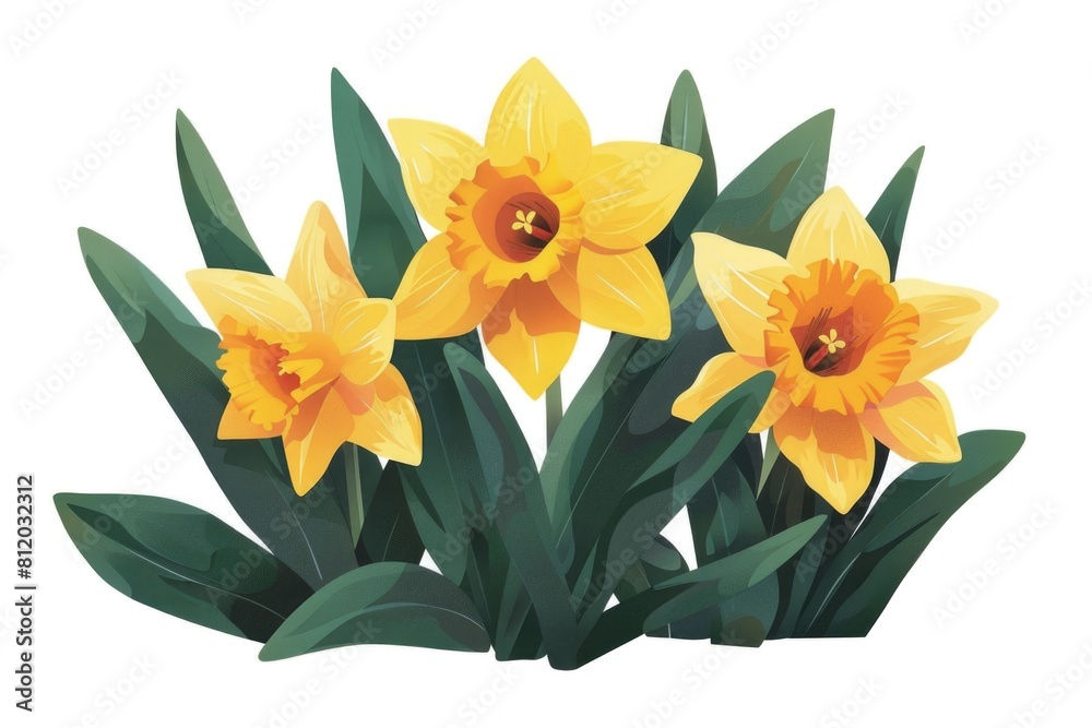 Poster bright yellow flowers with vibrant green leaves, perfect for adding a pop of color to any project