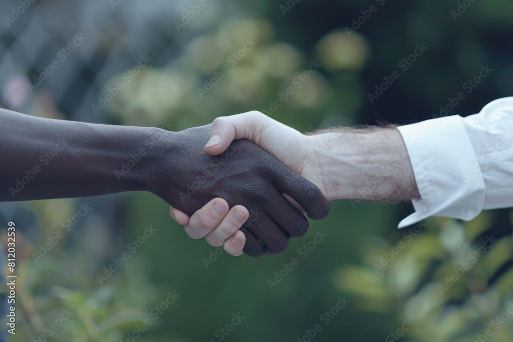Poster a close-up image of two people shaking hands. perfect for business and partnership concepts