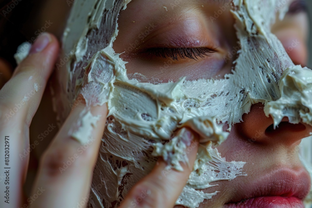 Poster close up of a person wearing a face mask for protection. suitable for health and safety concepts