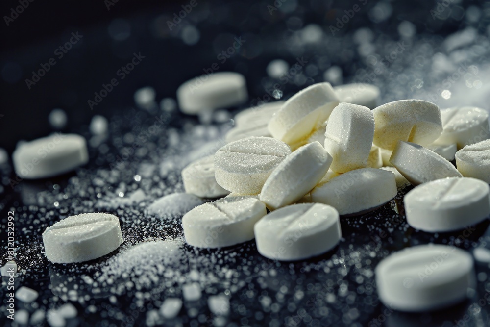 Poster A pile of sugared marshmallows on a table. Ideal for food and dessert concepts