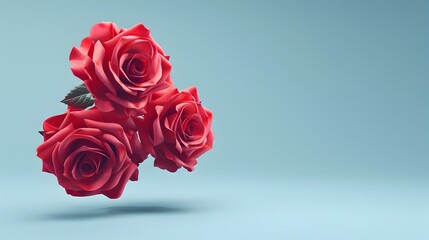 Vibrant Red Roses in Elegant Minimalist Composition Against Crisp Light Blue Background