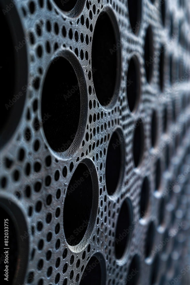 Poster close up of a metal structure with holes. suitable for industrial concepts