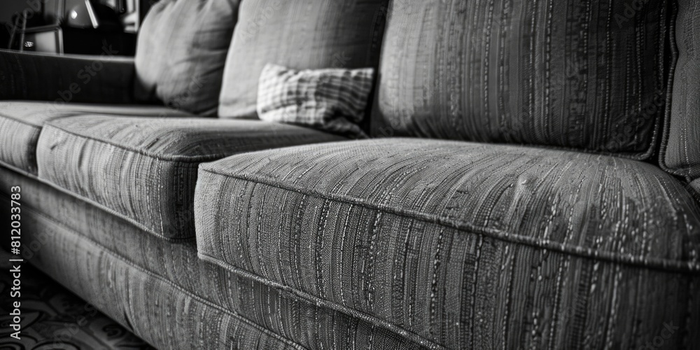 Poster black and white image of a couch, suitable for interior design concepts
