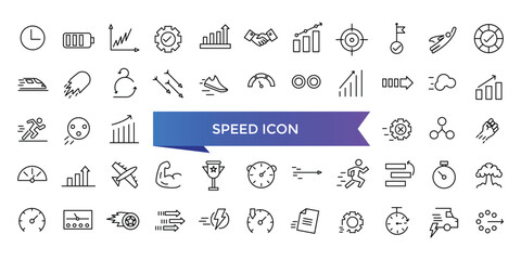 Speed icon collection. Related to fast, slow, movement, productivity, indicator, turbo, speeding, gauge, express and speedometer icons set.