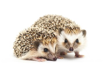 Two adorable hedgehogs sitting side by side. Perfect for animal lovers and wildlife enthusiasts