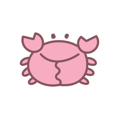 Cute crab icon. Hand drawn illustration of a funny sea animal isolated on a white background. Kawaii sticker. Vector 10 EPS.