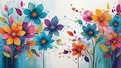 Whimsical Petals, Beautiful Abstract Flowers with a Splash of Colorful Design