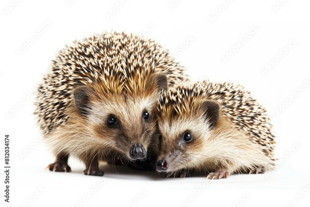 Poster two hedgehogs standing side by side. suitable for nature and wildlife themes