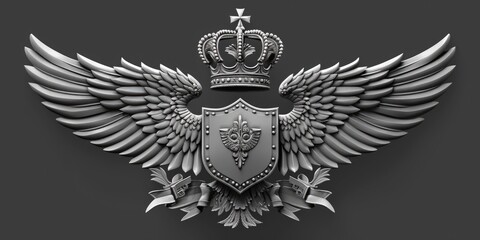 A large metal shield with a crown on top. Suitable for historical and royal themed designs