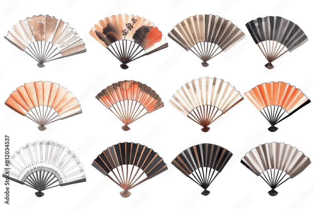 Poster Different types of fans on a plain white background. Suitable for various cooling or ventilation concepts