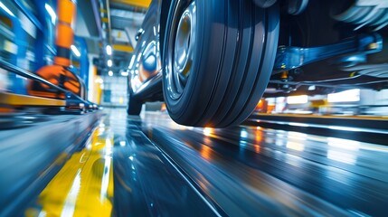 Fototapeta premium Dynamic Vehicle Brake Testing on High-Speed Track with Motion Blur Effect