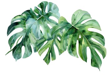 Vibrant watercolor painting of two tropical leaves, perfect for nature-themed designs