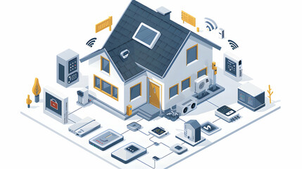 Smart Home Device Installation: Electrician Enhances Home Control with Various Smart Devices   Isometric Scene Illustration