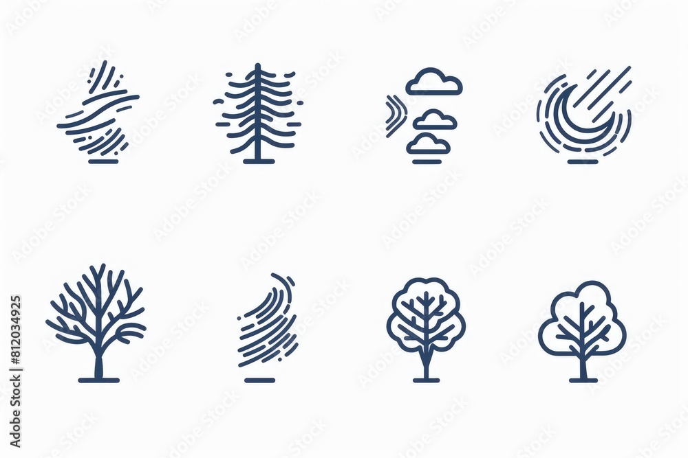 Aufkleber a variety of trees and symbols on a white background. suitable for various design projects