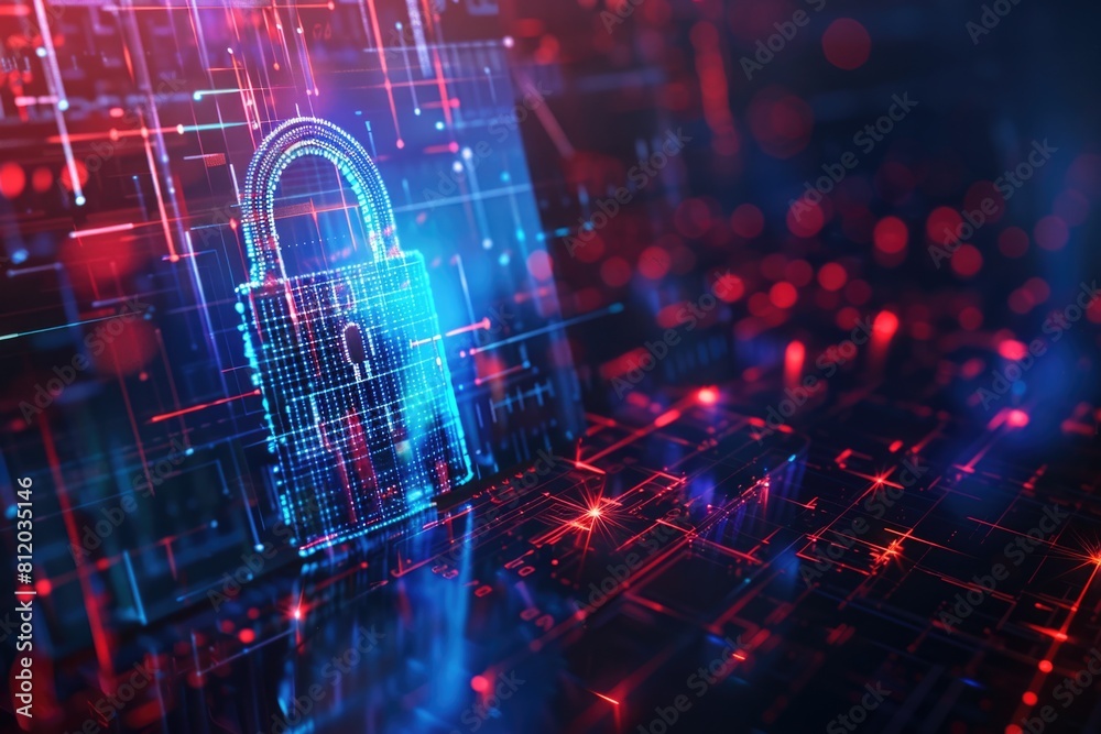 Aufkleber Computer screen with a secure padlock, suitable for cybersecurity concepts