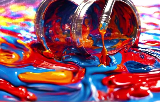 chrome Multicolored acrylic paint Slow motion
