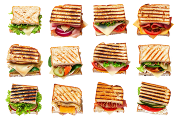 Variety of grilled sandwiches with different fillings