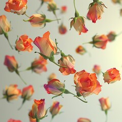Floating colorful rosebuds on a serene backdrop