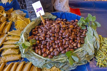 Brown Chestnut Maroon Nuts at Farmers Market Stall Turkey
