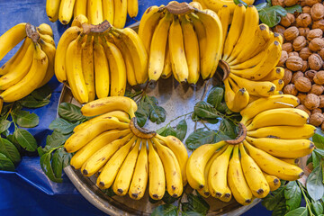 Big Bunch of Yellow Bananas Tropical Fruits at Farmers Market