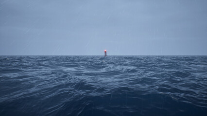 Sea buoy swings on the waves at storm