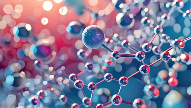 3D rendering of a molecular structure on a blue and red background