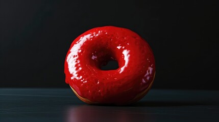 A close up shot of a red donut with a tempting hole in its glaze set against a sleek black backdrop Indulging in this low calorie delight is a sweet break from your diet routine It s a nati
