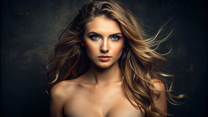 Fototapeta premium Portrait of a shirtless woman with flowing hair