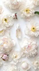 Elegant Floral Composition with Cosmetic Product on Marble