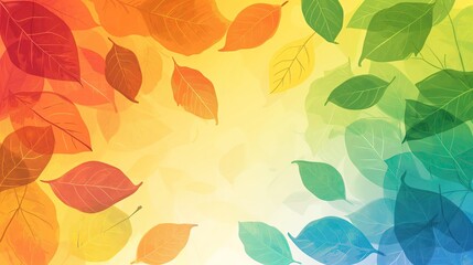 Tło z liśćmi różnych kolorów, kręcącymi się na wietrze w delikatnej wiośnie. Obraz przedstawia bogatą różnorodność kolorów liści okalającą przyrodę - obrazy, fototapety, plakaty