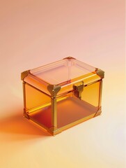 Clear acrylic box with gold-colored interior. - obrazy, fototapety, plakaty