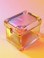 Clear acrylic box is shown against gradient background. - obrazy, fototapety, plakaty