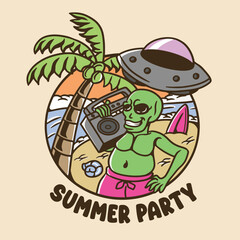 alien mascot in the beach good for design