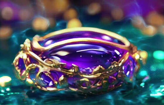 blur bokeh motion. Gold bokeh on defocused emerald purple motion