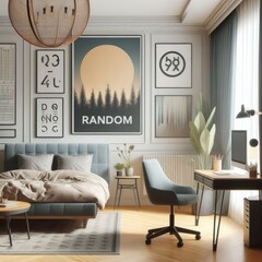 Bedroom sets have template mockup poster empty white with Bedroom interior and a desk image art photo used for printing card design.