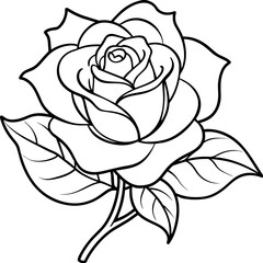 Rose flower outline coloring book page line art drawing vector illustration for children and adults