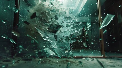 The chaos of a glass explosion captured in a single frame, frozen in time