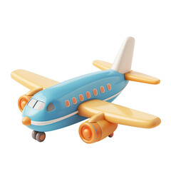 Fototapeta premium Cute 3D Cartoon Airplane Icon with Blue Fuselage and Yellow Wings
