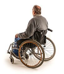 Fototapeta premium Senior man in a basic wheelchair on white
