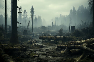 damaged forest From deforestation.