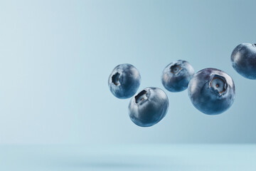 blueberry flying on blue background