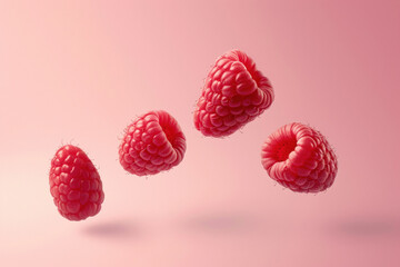 raspberry flying on pink background