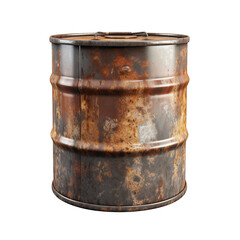 Rusty old metal barrel isolated on transparent background