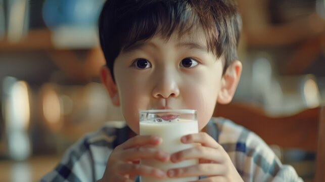 A captivating conceptual image for World Milk Day features a close up shot of an Asian boy enjoying a refreshing glass of milk aimed at promoting the healthy habit of drinking milk