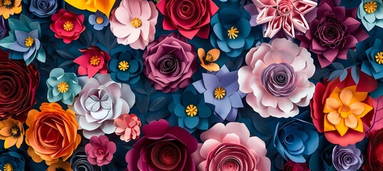 A colorful paper craft flower bouquet with a variety of colors. 3d render, This image showcases a stunning array of handcrafted paper flowers in a variety of colors and styles.
