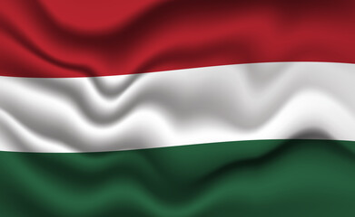 Obraz premium Waving Hungarian Flag 3D Illustration. The National Flag of the Hungary.
