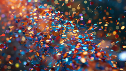vortex of multicolored confetti, on a blurry background, wide 16:9